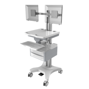 Computer Workstation Medical Cart with Dual Drawers/ Dual Screen Medical Computer Cart Foot Control Carts